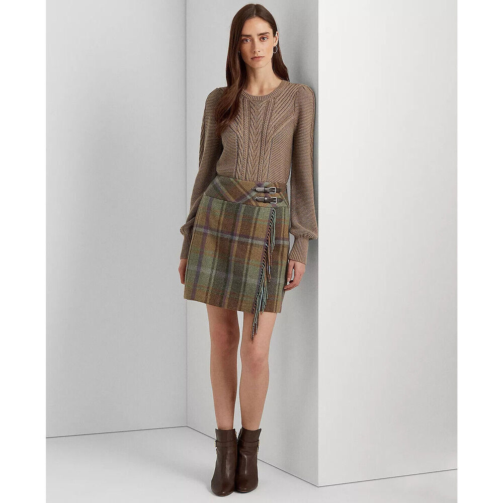 NEW! Lauren Ralph Lauren Women's 12 Plaid Fringe-Trim Tweed Mini Skirt NWT $225 - Picture 5 of 5